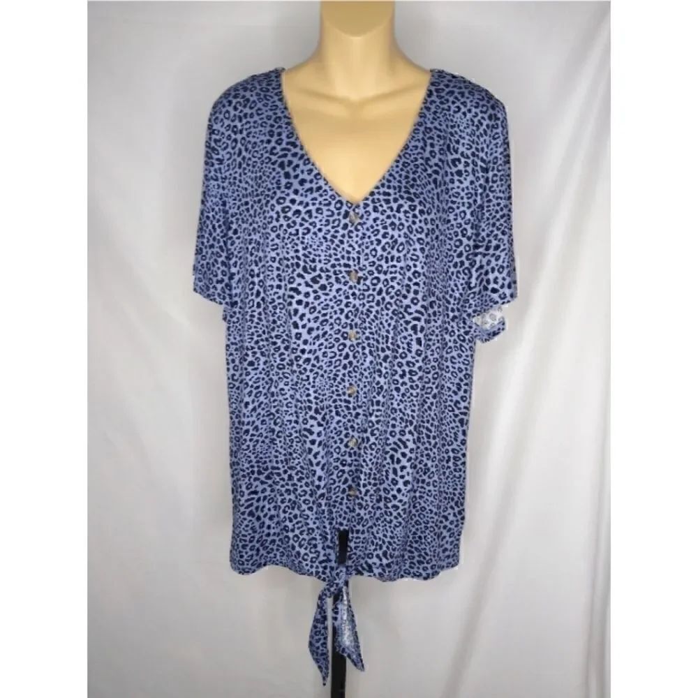 Como Vintage NWT Blue/Blk Cheetah Print Top XL